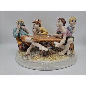 Capodimonte 4 Boy Poker Game Cheaters Large Figurine 11" X 14" Italy RARE -Read